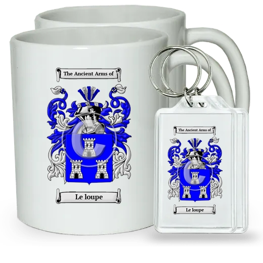 Le loupe Pair of Coffee Mugs and Pair of Keychains